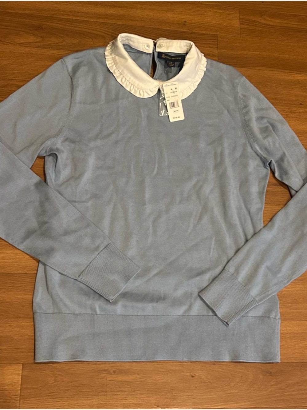 NWTS Brooks Brothers Dusty Light Blue Women's Sweater White Peter Pan Collar